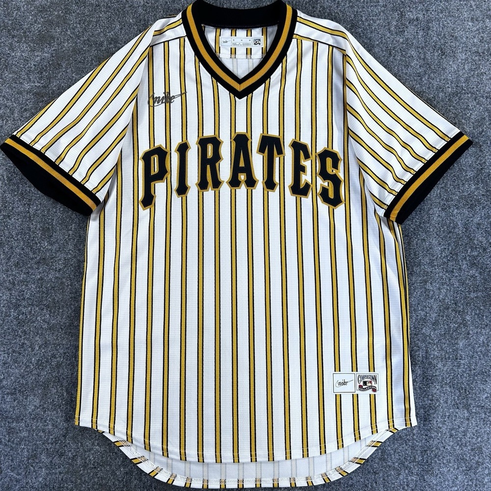 Nike RARE Size M Pittsburgh Pirates Cooperstown Pinstripe Jersey White Black